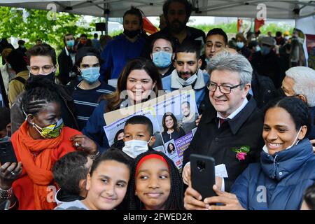 Jean-Luc Melenchon campaigns for Danielle Simonnet at the 20th arrondissement, for the partial legislative election in Paris, France, on May 21, 2021. Photo by Karim Ait Adjedjou/Avenir Pictures/ABACAPRESS.COM Stock Photo