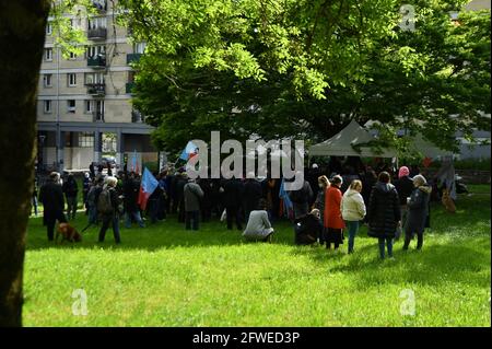 Jean-Luc Melenchon campaigns for Danielle Simonnet at the 20th arrondissement, for the partial legislative election in Paris, France, on May 21, 2021. Photo by Karim Ait Adjedjou/Avenir Pictures/ABACAPRESS.COM Stock Photo