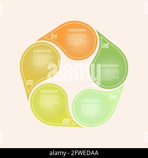 Vector circular infographic template. A pie chart, chart, plan, or business concept in five parts. Flat style. Stock Vector