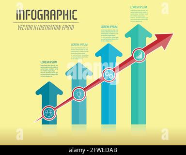 Infographics with arrows. Dynamic development, the path to success, the improvement of the individual or the work process. Color design Stock Vector
