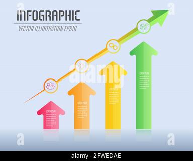 Infographics with arrows. Dynamic development, the path to success, the improvement of the individual or the work process. Color design Stock Vector