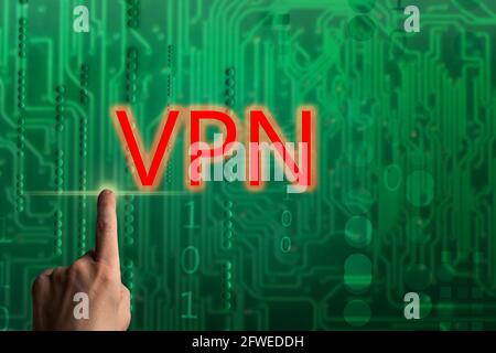 Man using hacking vpn. Data thief, internet fraud, dark web and cyber security concept Stock Photo