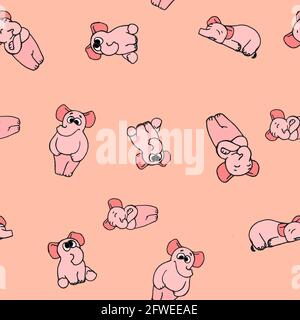 Vector seamless pattern with elephants hand drawn stripes and triangles ...