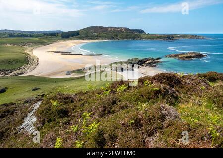 Elevated view of the beach at Kiloran Bay on the Isle of Colonsay, Inner Hebrides, Argyll and Bute, Scotland Stock Photo