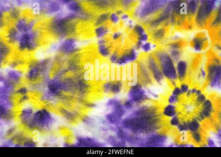 Tie dye shibori colorful pattern. Watercolor hand painted purple and yellow colored elements on white background. Watercolour abstract texture. Print Stock Vector