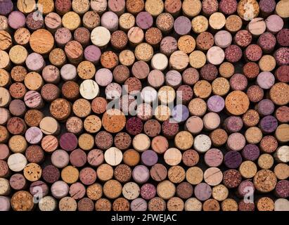 Collection of used wine corks top view Stock Photo