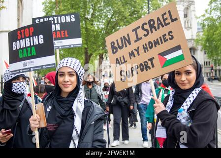 Parliament Square, London, UK. 22nd May, 2021. Protesters are gathering to demonstrate against the actions of Israel against Palestinian Gaza and Jerusalem, with demonstrators planning to march towards Hyde Park. They are calling on the UK government to put pressure on Israel to stop such actions and implement sanctions Stock Photo