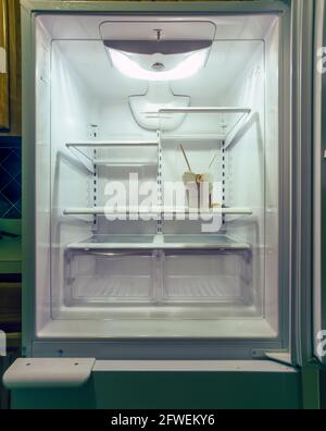 2006 HISTORICAL CHINESE TAKE OUT FOOD IN OPEN DOOR INTERIOR OF REFRIGERATOR  (©ELECTROLUX 2005) Stock Photo