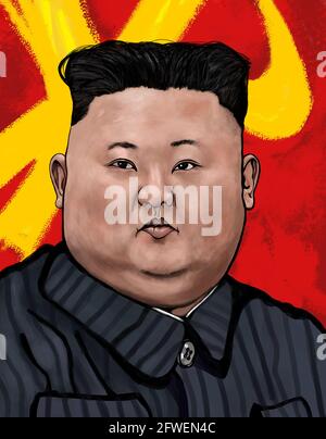 May 16, 2021 -: North Korea leader Kim Jong Un . artistic artwork illustration caricature on Asian dictator Kim Jong-Un Stock Photo