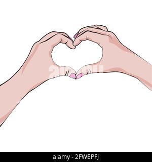 Womans hands in heart shape on white background. Template for card, copyspace for text. Vector illustration Stock Vector