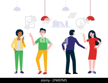Teamwork of colleagues near the watercooler happy men and woman talking and working. Stock Vector