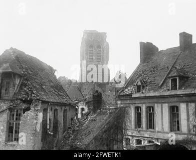 World War One, WWI, Western Front - The damaged church tower in Bethune, Pas-de-Calais Department, Northern France Stock Photo