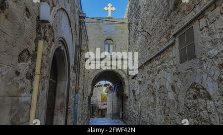 The Christian Quarter is one of the four quarters of the walled Old City of Jerusalem, the other three being the Jewish Quarter, the Muslim Quarter an Stock Photo