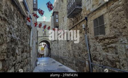 The Christian Quarter is one of the four quarters of the walled Old City of Jerusalem, the other three being the Jewish Quarter, the Muslim Quarter an Stock Photo