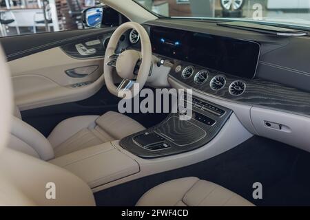 Beautiful leather interior of the modern car Stock Photo