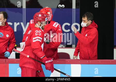 22.05.2021, Riga, Olympic Sports Centre, Great Britain vs Russia (2021 IIHF Ice Hockey World Championship), #25 Mikhail Grigorenko (Russia) make 2-0 (Switzerland/Croatia OUT) Stock Photo
