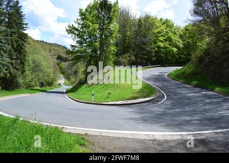 twisted Eifel road in spring Stock Photo