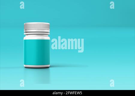 Medical container with blank label isolated on colored background.suitable for your element design on medical .3d rendering. Stock Photo