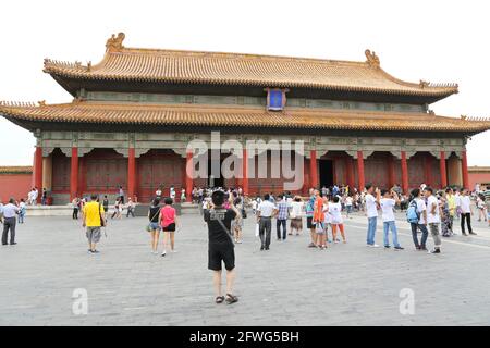 The Hall of preserving Harmony (located behind The Hall of Central Harmony) in The Forbidden City Palace Museum of Beijing, China. Stock Photo