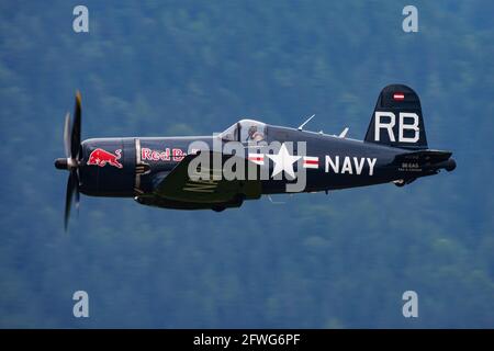 Zeltweg, Austria - June 28, 2013: Old timer warbird at air base. Aviation and aircraft. Air defense. Military industry. Fly and flying. Stock Photo