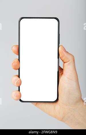 New modern black frameless smartphone mockup with blank white screen ...
