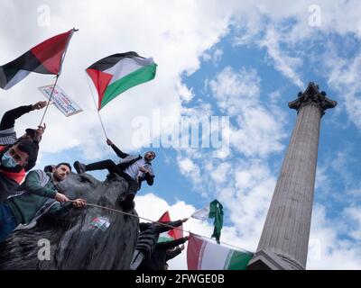 22/05/2021 Palestine solidarity march London Trafalgar Square Protesters take part in a demonstration in London to protest against the recent Israeli bombing campaign Stock Photo