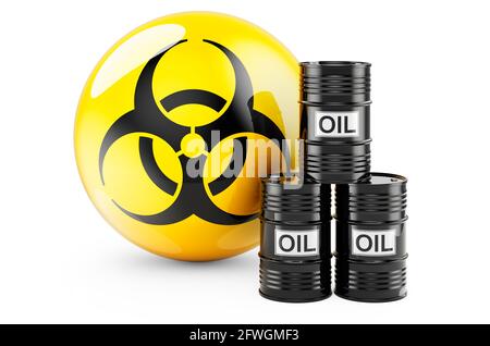 Barrels with biohazard symbol. 3D rendering isolated on white background Stock Photo