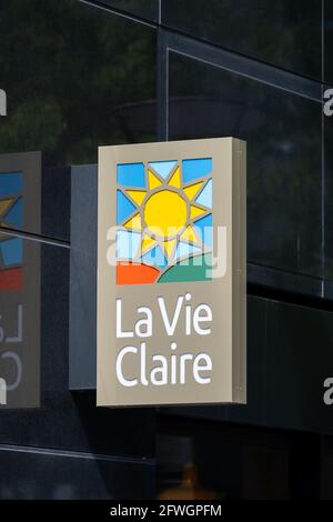 Sign of a La Vie Claire store, a French retail company specializing in the sale of organic products Stock Photo