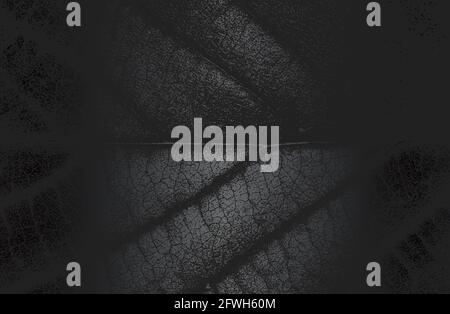 Luxury black metal gradient background with distressed closeup leaf texture with streaks. Vector illustration