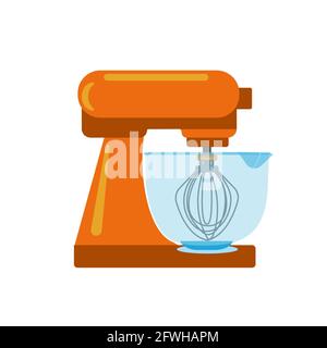 Electric mugger with orange plastic base and transparent plastic bowl for cooking, electro kitchen appliance, vector clipart in cartoon style, isolate Stock Vector