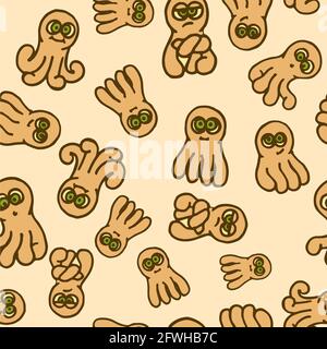 Octopus. Seamless illustration. Cartoon sketch style. Hand outline drawing cheerful funny underwater animal. vector Stock Vector
