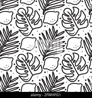 scribble pattern of hand drawn seaweed and fruit lime Stock Vector