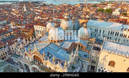 Venice city with domes of Cathedral Basilica of Saint Mark. Venetian panoramic view Stock Photo