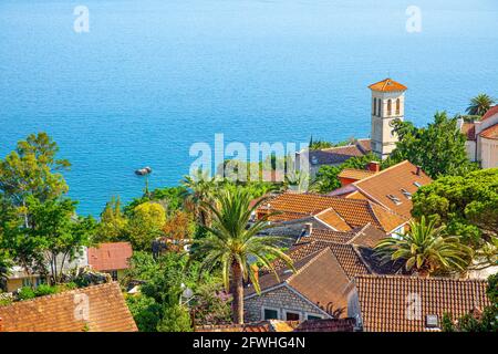 Landscape with small town on the sea shore, Herceg Novi, Montenegro Stock Photo