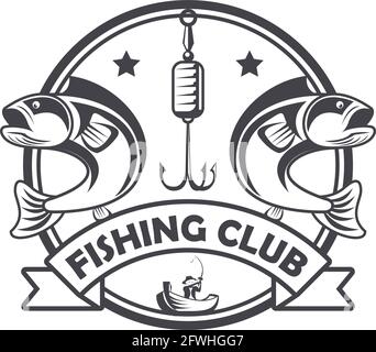 hook and fishes emblem Stock Vector