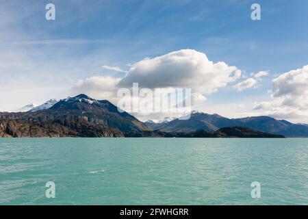 Navigation on Argentino lake, Patagonia landscape, Argentina. Patagonian panorama Stock Photo