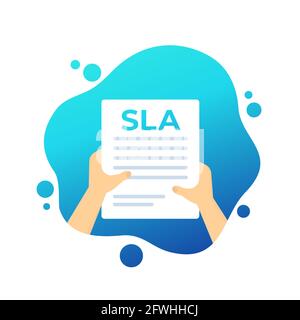 SLA, service level agreement in hands, vector Stock Vector