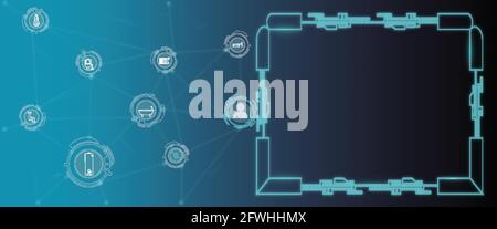 Plumber service flat icons collection, contains Plumbing repair equipment illustration with connected dots and lines on blue Design. copy space. Stock Vector