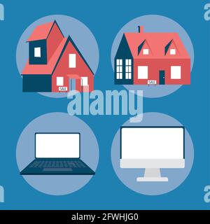real estate set four icons Stock Vector