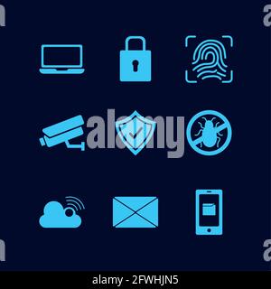 nine cyber security icons Stock Vector