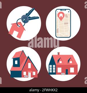 four real estate set icons Stock Vector