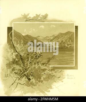 Vintage painting of Lake Alice, George Sound, Fiordland, New Zealand, from a tourist publication in 1894 Stock Photo