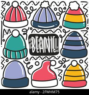 hand-drawn doodle beanie hat art design element illustration Stock Vector