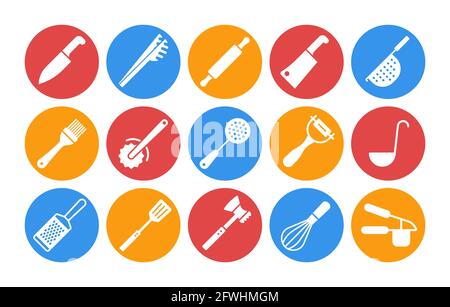 Kitchenware and kitchen vector icon white glyph set. Graph symbol for cooking web site and apps design, logo, app, UI Stock Vector