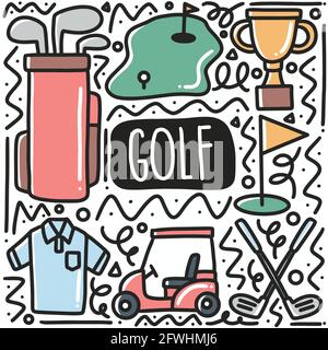 hand-drawn doodle golf sports equipment art design element illustration. Stock Vector