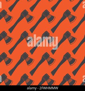 Firefighter Axe Seamless Pattern Isolated on Red Background Stock Vector