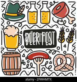 hand drawn man beer festival doodle set Stock Vector