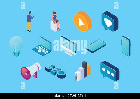 thirteen social media marketing icons Stock Vector