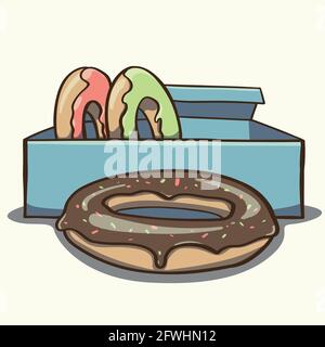 cartoon donuts set in a box Stock Vector