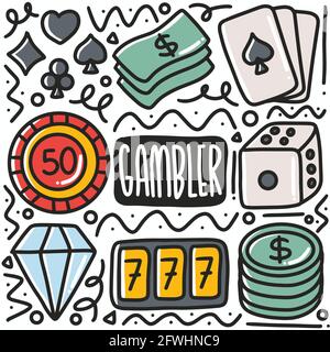 hand-drawn doodle gambler tools art design element illustration. Stock Vector